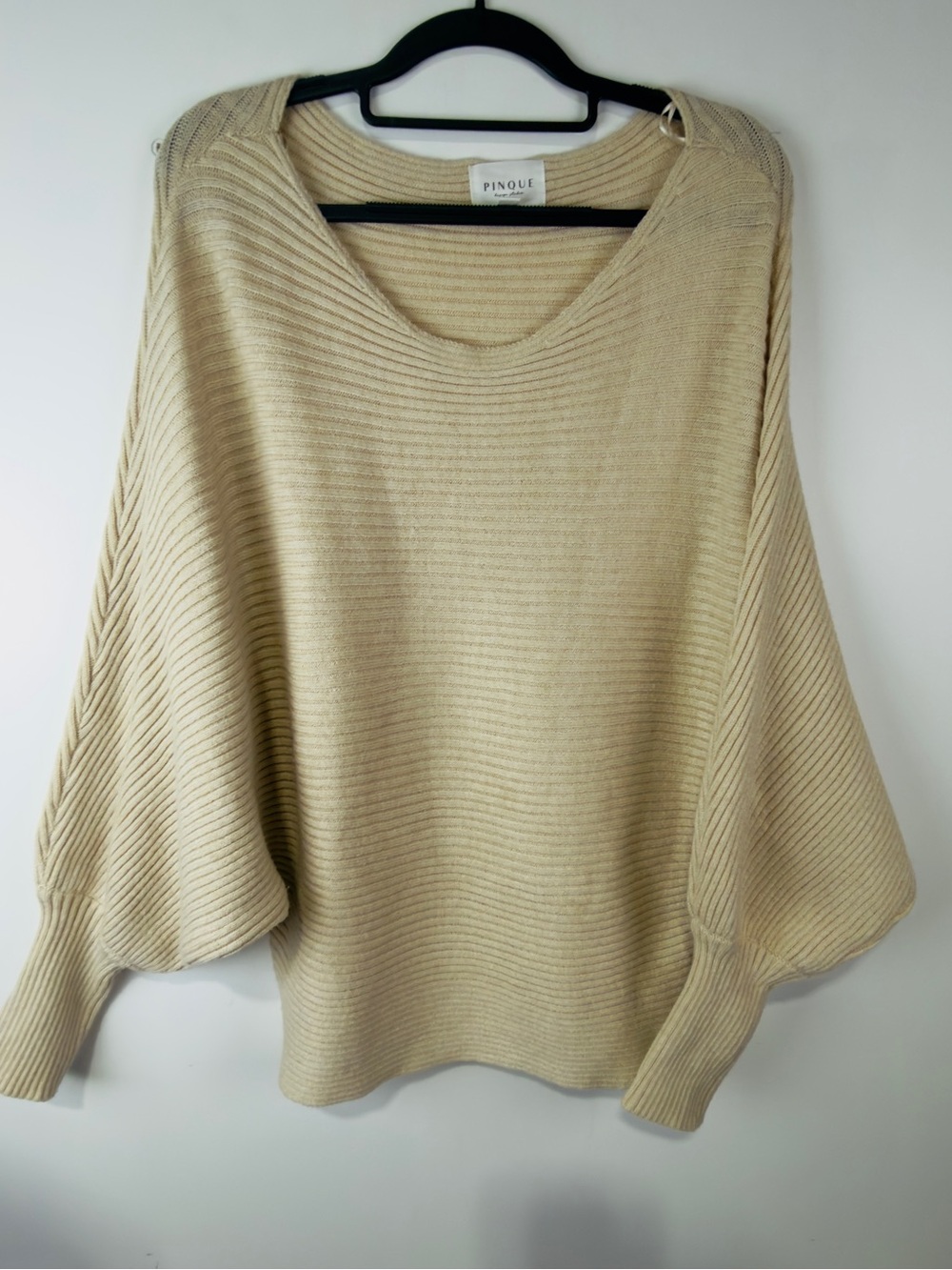 Pinque Cream Ribbed Scoop-Neck Sweater